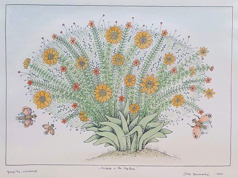 Flowers with three butterflies