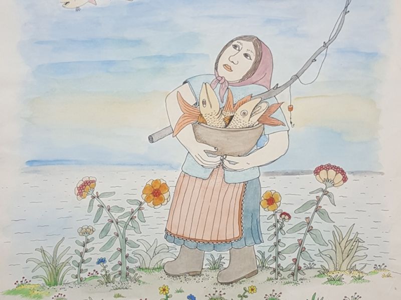 Fisherwoman carrying fish