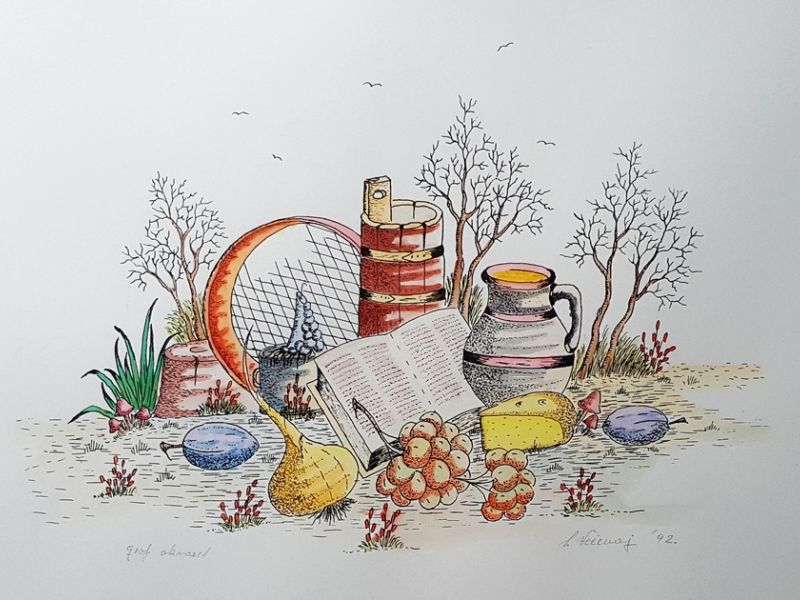 Strainer, book and pitcher C