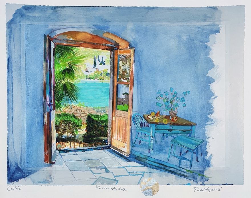 At the door of a house